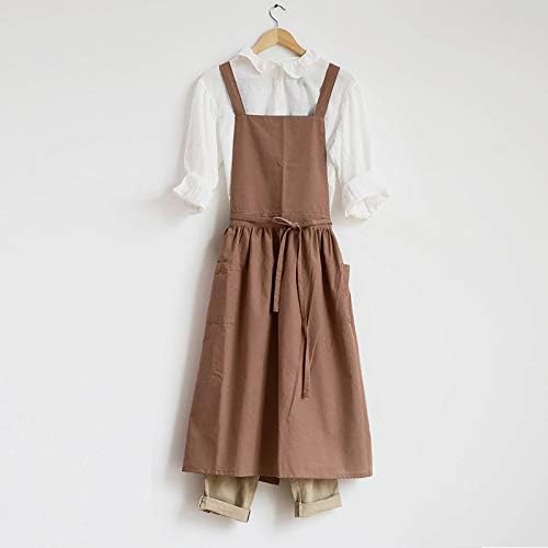 Long Gardening Apron for Women – Adjustable Waist Tie Cotton Linen Work Apron with Pockets (Mid-Calf Length)