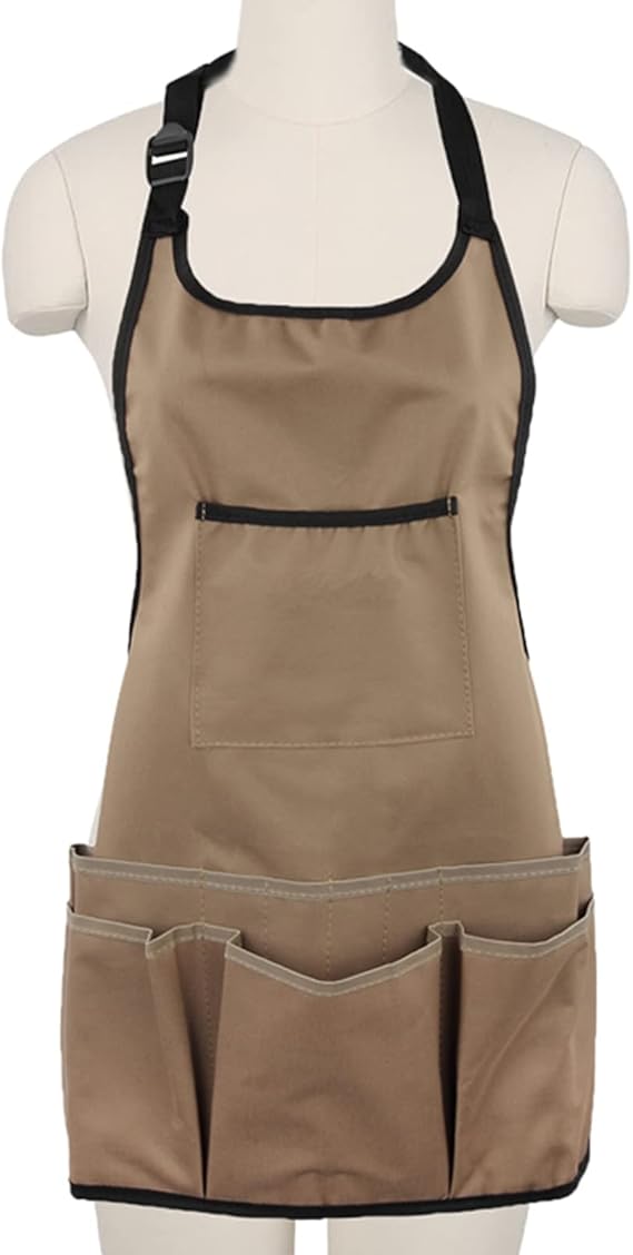 Waterproof Gardening Apron with Multiple Tool Pockets – Adjustable Shoulder Straps, Utility Work Apron for Women (24" Long, 47" Max Waist)