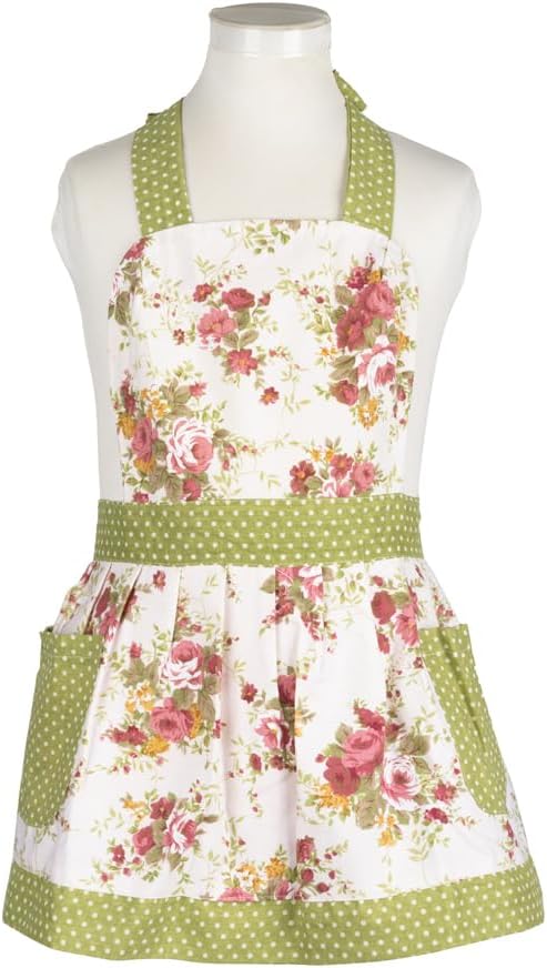 Kids Gardening Apron with Vintage Floral Print – Adjustable Cotton Apron with Pockets for Girls (Ages 3–10)