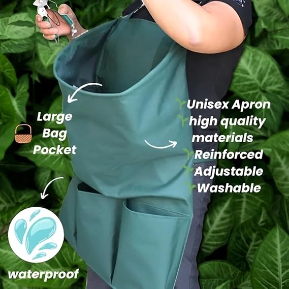 Heavy-Duty Gardening Apron with 3 Oversized Pockets – Adjustable Tool Apron with Deep Compartments for Gardeners