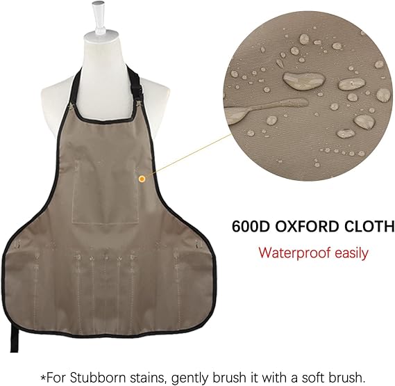 Waterproof Gardening Apron with Multiple Tool Pockets – Adjustable Shoulder Straps, Utility Work Apron for Women (24" Long, 47" Max Waist)