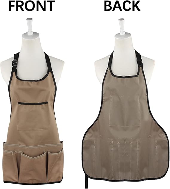 Waterproof Gardening Apron with Multiple Tool Pockets – Adjustable Shoulder Straps, Utility Work Apron for Women (24" Long, 47" Max Waist)