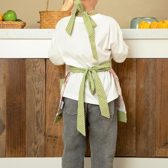Kids Gardening Apron with Vintage Floral Print – Adjustable Cotton Apron with Pockets for Girls (Ages 3–10)