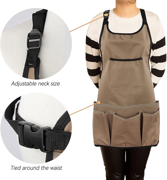 Waterproof Gardening Apron with Multiple Tool Pockets – Adjustable Shoulder Straps, Utility Work Apron for Women (24" Long, 47" Max Waist)