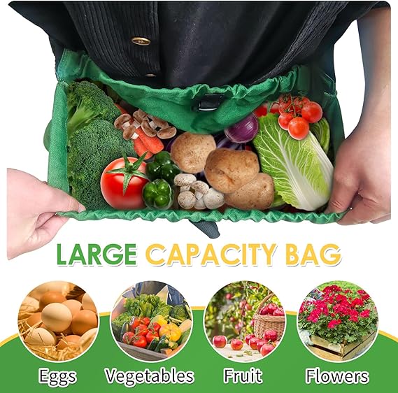 Adjustable Gardening Waist Apron with 2 Utility Pockets – Elastic Fit Harvesting Belt Bag for Tools, Fruit & Phone (25.19" x 13.38")