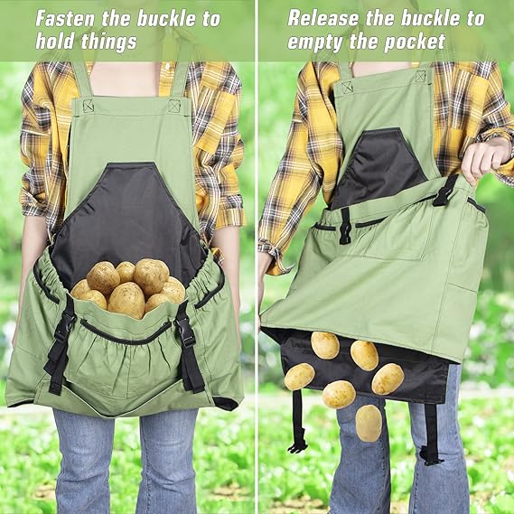 Heavy-Duty Gardening Harvest Apron with Adjustable Straps – Large Capacity Front Pouch & Quick Release Design (25" x 19")