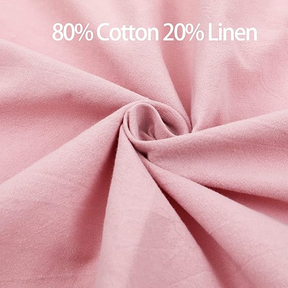 Pink Cotton Linen Gardening Apron for Women – Adjustable Waist Tie Work Apron with 3 Pockets & Towel Loop (80% Cotton, 20% Linen)