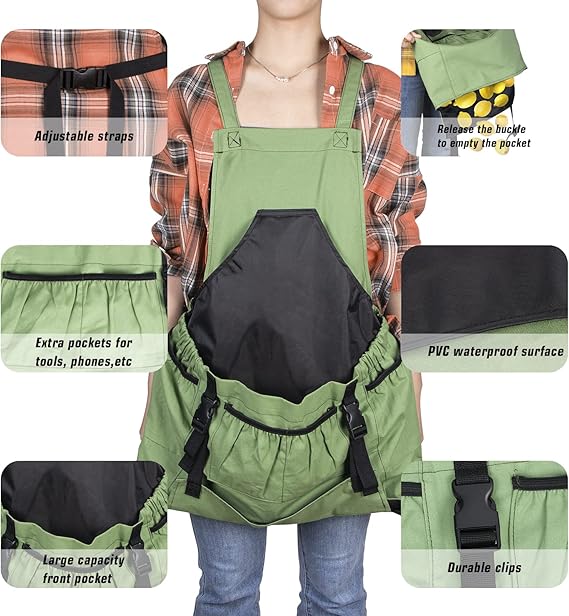 Heavy-Duty Gardening Harvest Apron with Adjustable Straps – Large Capacity Front Pouch & Quick Release Design (25" x 19")