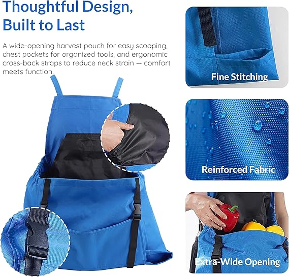 Multi-Purpose Gardening Harvest Apron with Large Front Pouch – Adjustable Strap, Foldable Collection Apron for Flowers, Fruits & Vegetables