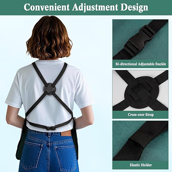 14-Pocket Professional Gardening Work Apron – Waterproof Adjustable Tool Apron with Cross-Back Straps & Hanging Loops (23.6" x 22.8")