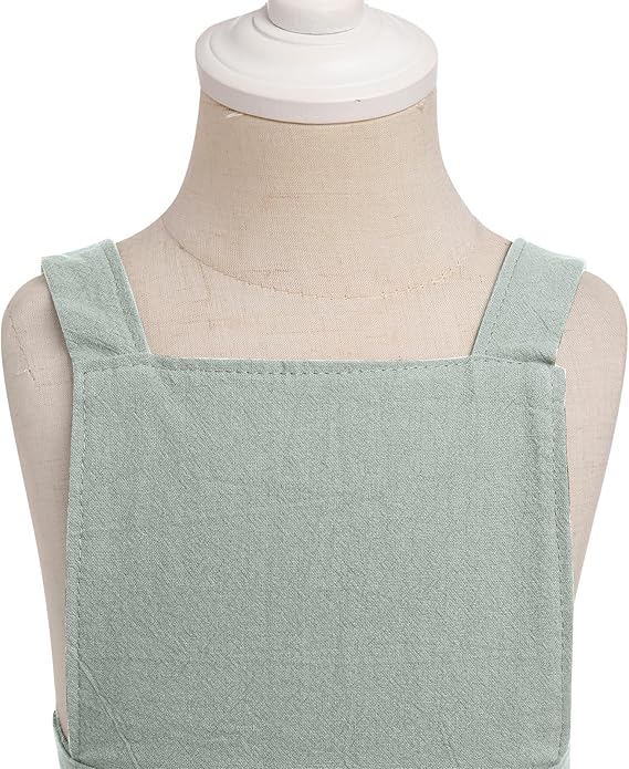 Elegant Ruffle Hem Gardening Apron Dress – Waist-Tie Cotton Linen Apron with Pocket for Women (Skirt Style)