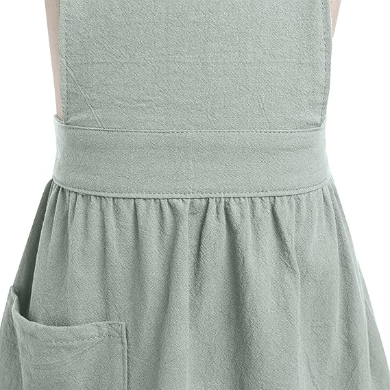 Elegant Ruffle Hem Gardening Apron Dress – Waist-Tie Cotton Linen Apron with Pocket for Women (Skirt Style)