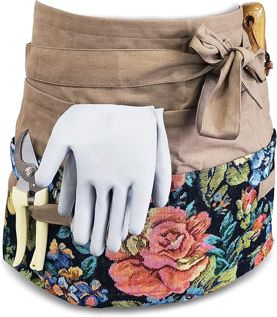 Floral Pattern Gardening Half Apron with Adjustable Waist Straps & Multiple Tool Pockets – Water-Resistant Waist Apron for Women