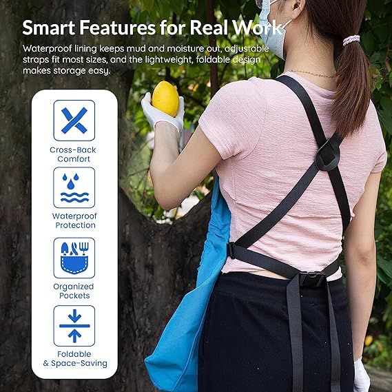 Multi-Purpose Gardening Harvest Apron with Large Front Pouch – Adjustable Strap, Foldable Collection Apron for Flowers, Fruits & Vegetables