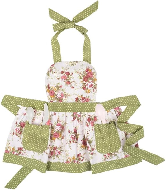 Kids Gardening Apron with Vintage Floral Print – Adjustable Cotton Apron with Pockets for Girls (Ages 3–10)