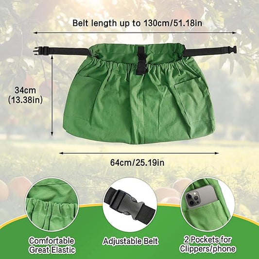 Adjustable Gardening Waist Apron with 2 Utility Pockets – Elastic Fit Harvesting Belt Bag for Tools, Fruit & Phone (25.19" x 13.38")