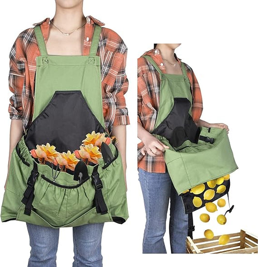 Heavy-Duty Gardening Harvest Apron with Adjustable Straps – Large Capacity Front Pouch & Quick Release Design (25" x 19")